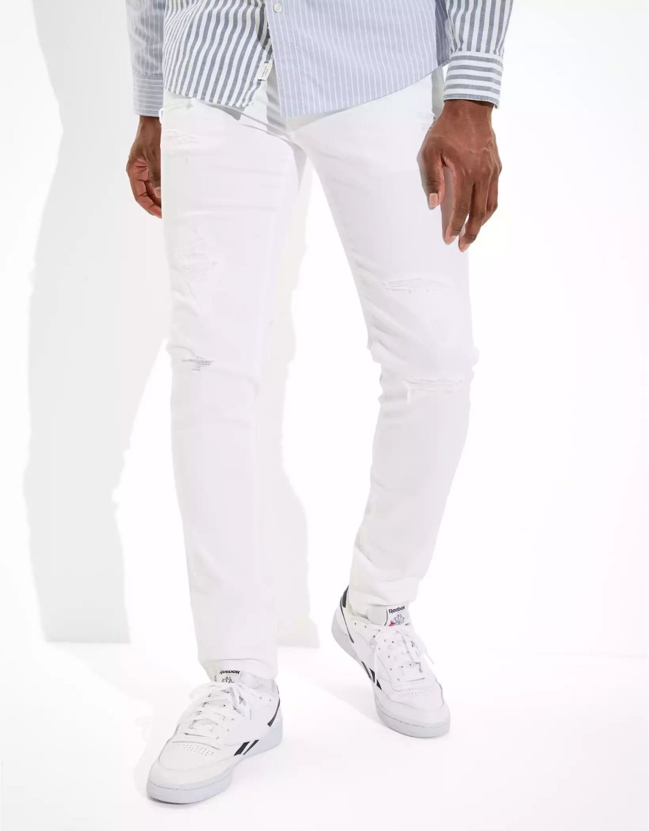 Jean American Eagle AE AirFlexPatched Mince Blanche Homme | ZHZ-00027201